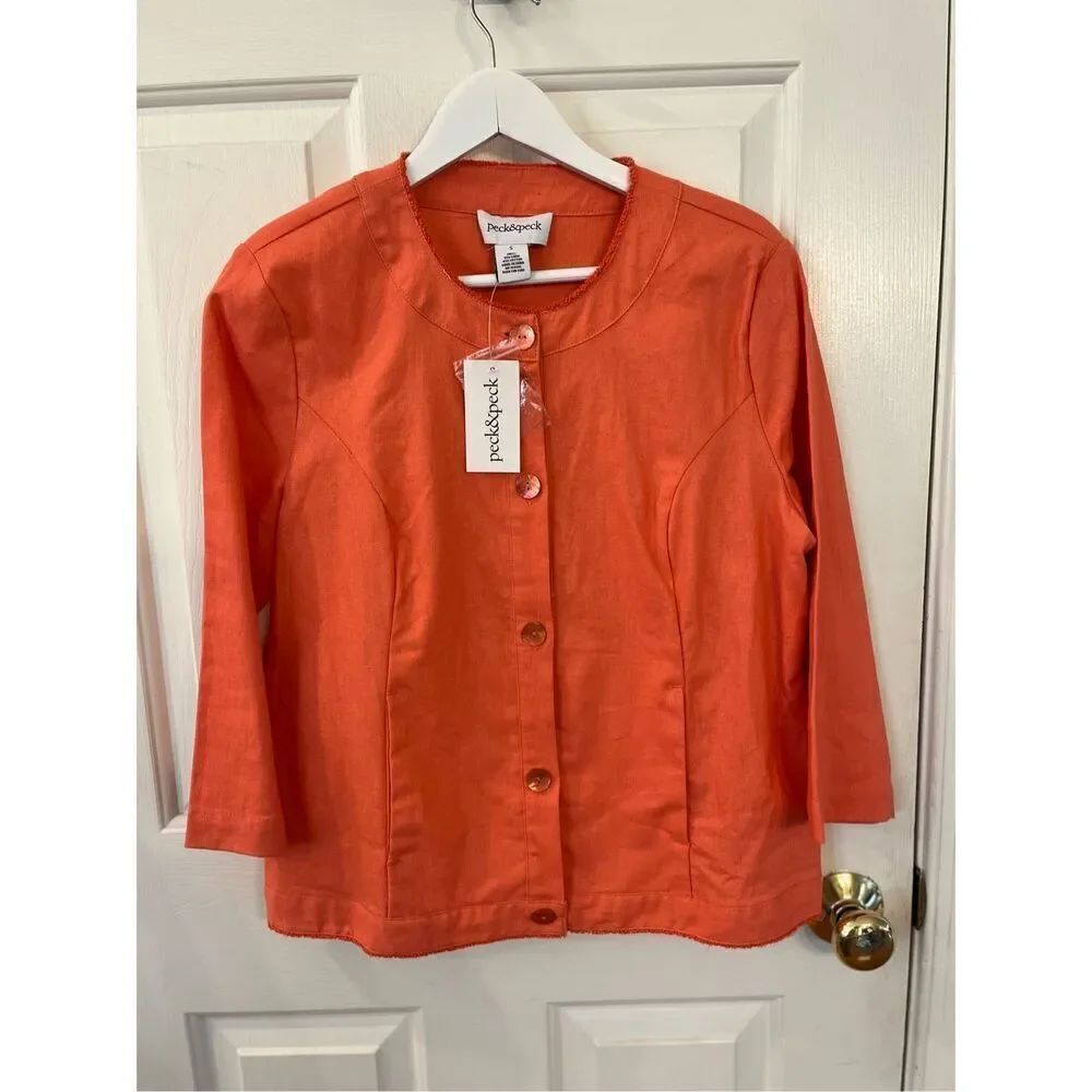 Peck & Peck Melon Linen Raw Edge Collarless Jacket sz S NWT